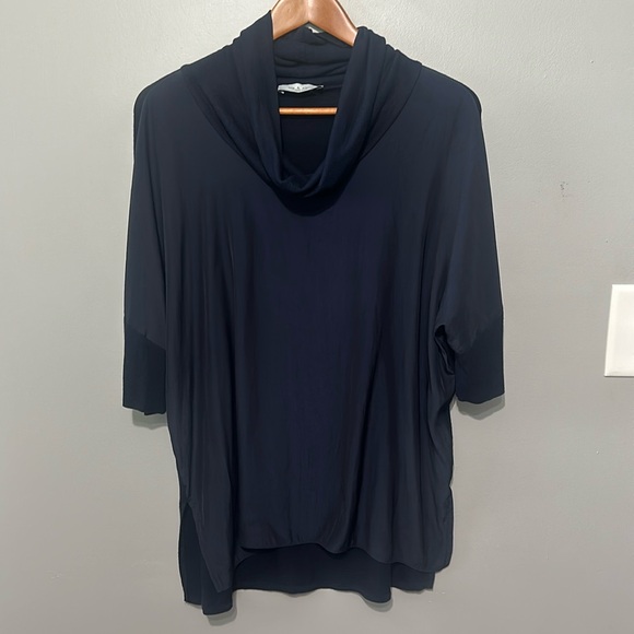Lola & Sophie New York Blouse, Blue, Short Sleeve, Cowl Neck, Excellent Cond - Picture 1 of 10